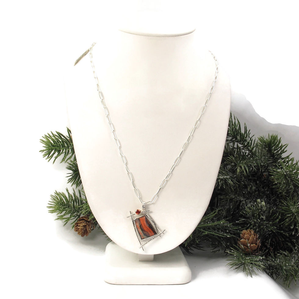 Thumbnail: Orange Jasper Silver with Faceted Stone Pendant "Sunset Road"