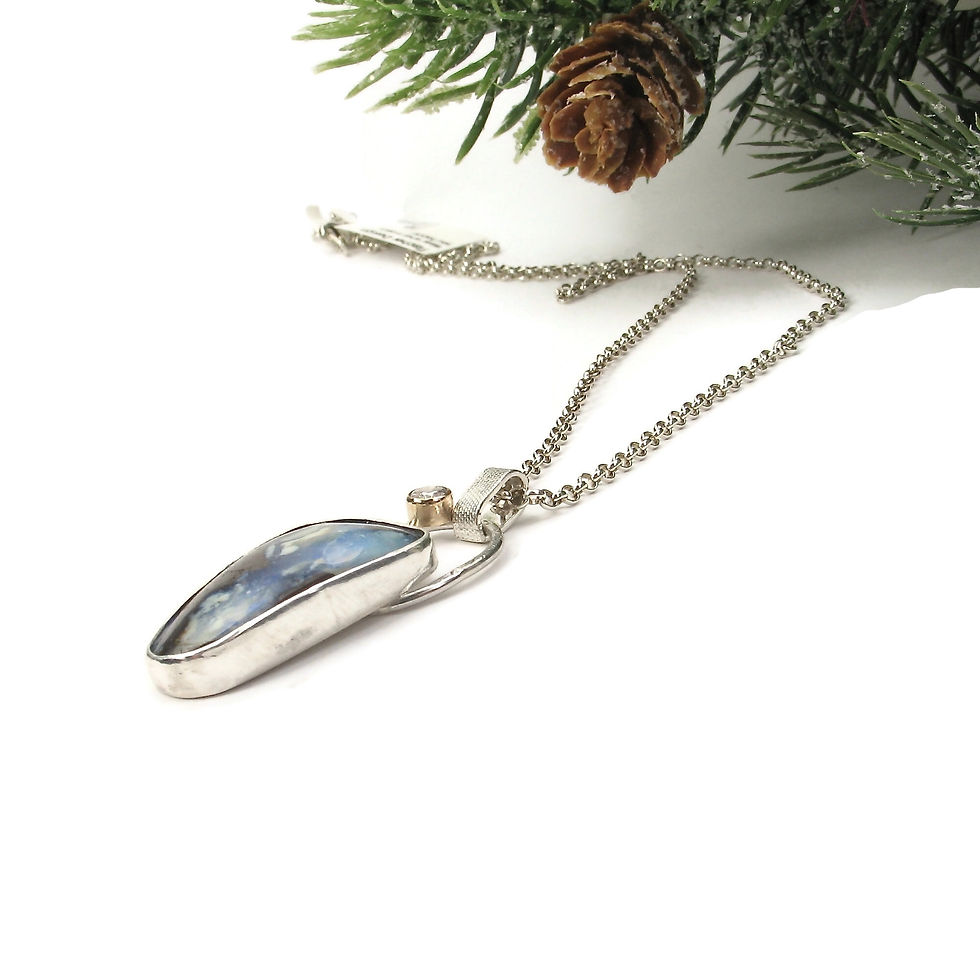 Thumbnail: Blue White Australian Opal Pendant "Bird Wave"