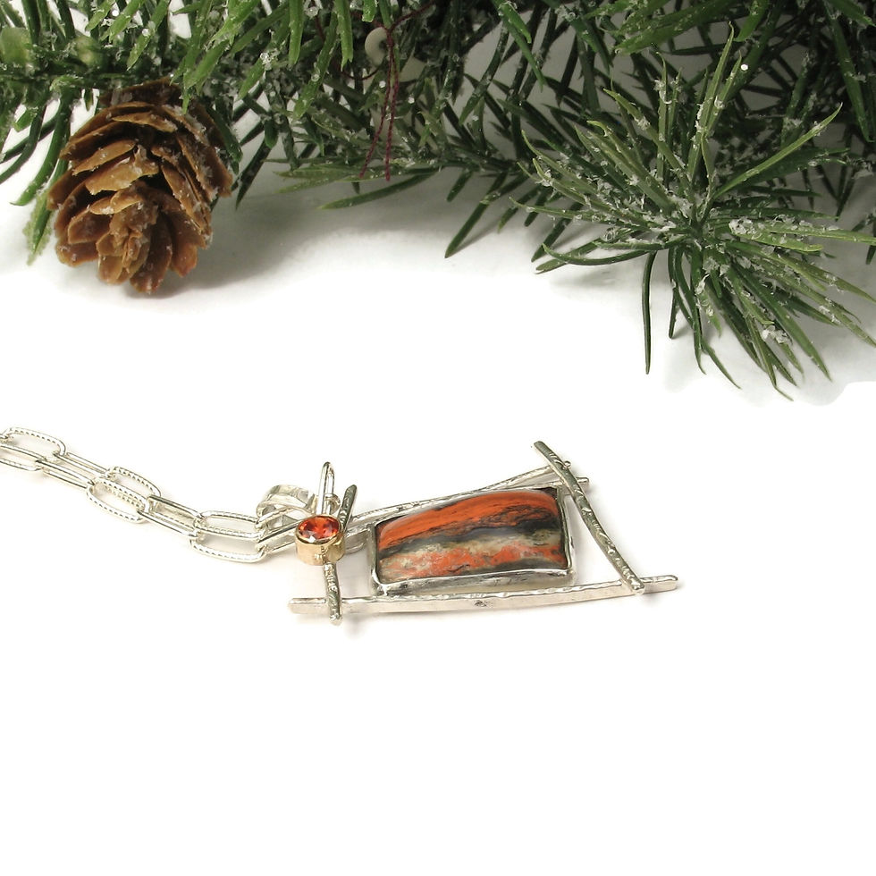 Thumbnail: Orange Jasper Silver with Faceted Stone Pendant "Sunset Road"