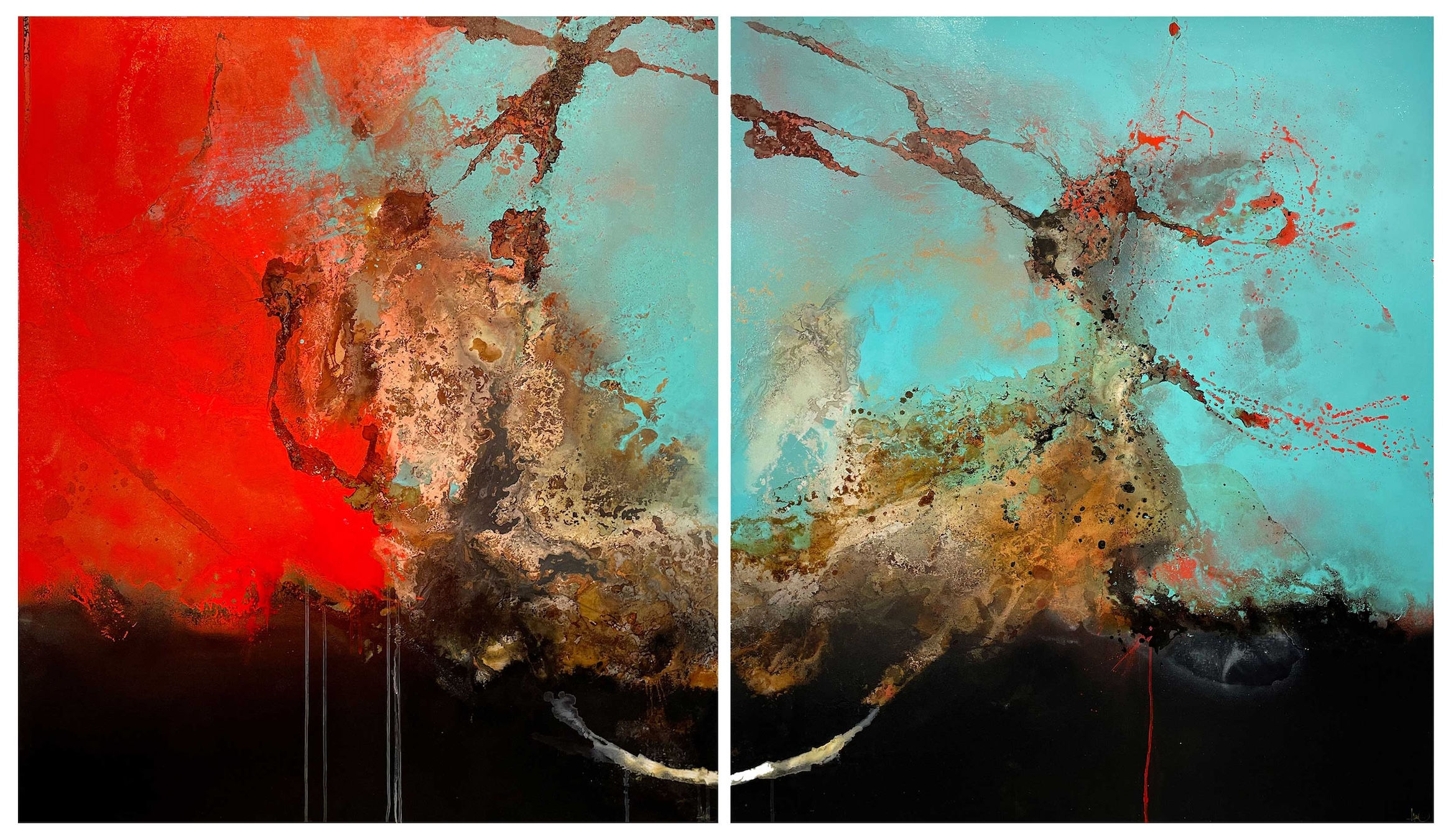 Originalmålning av Tomas Lacke ”Röda Verk IX" 150x130cm x2 [Diptych] på Kabusa_a