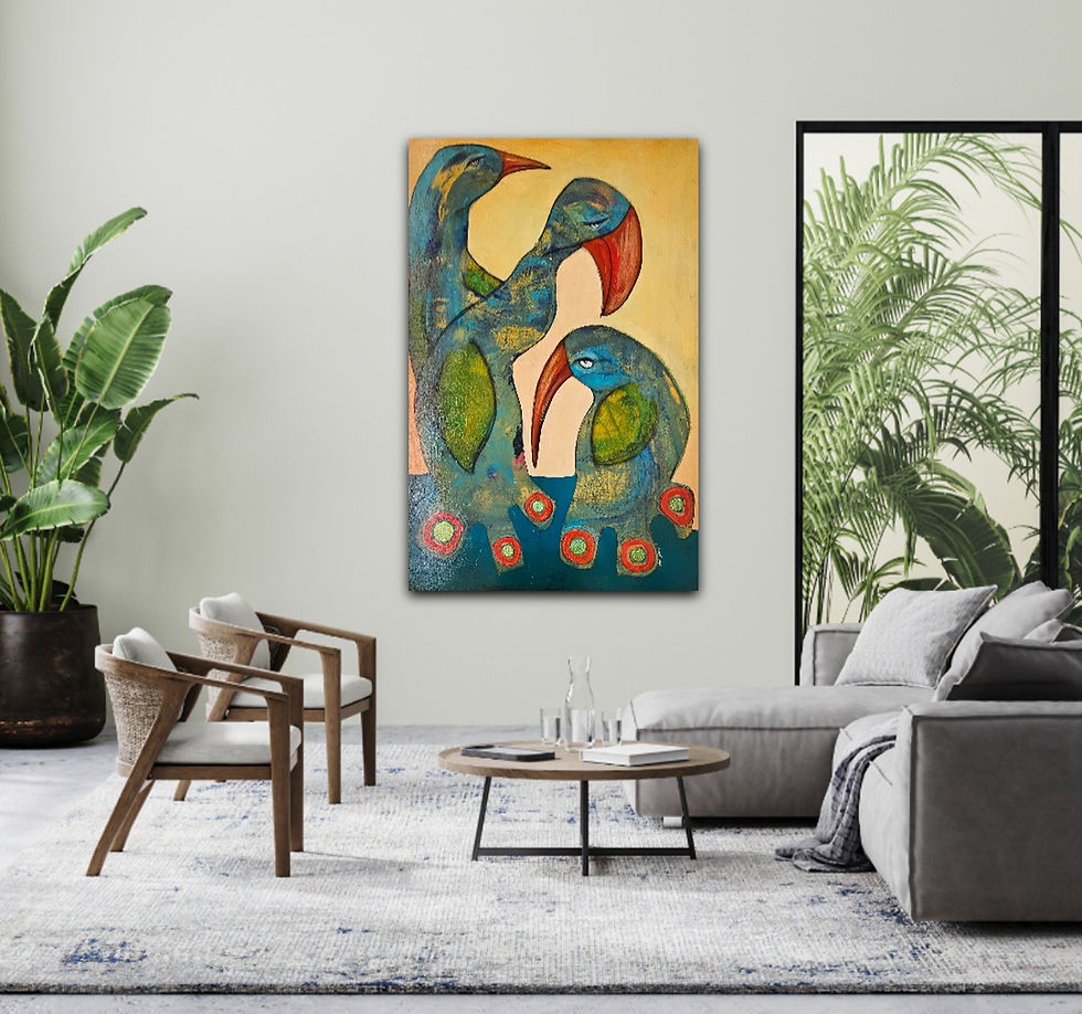 Originalmålning av: Helena Hötzl Setterström ”Lovely Birds” 150x100cm 1