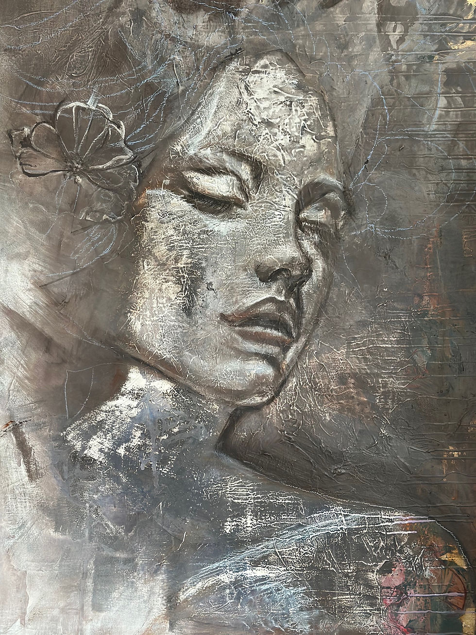 Målning av: Lill Marlen Elnegaard ”Hidden Treasure” 155x100cm på Kabusa Art Gallery
