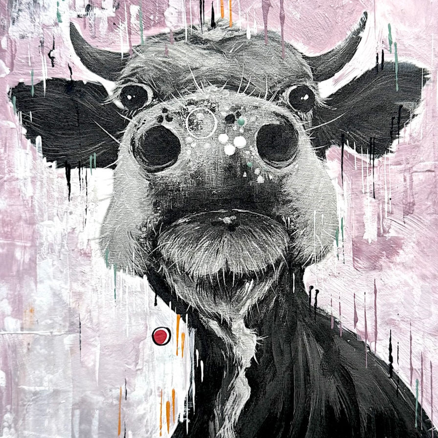 Originalmålning av Matilda Skoglund "Cow 46" 30x30cm på Kabusa Art Gallery_b