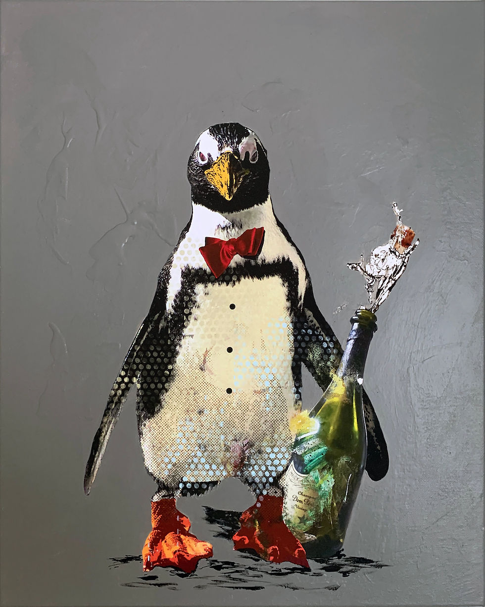 Konst av: Robert Hilmersson ”Dom Penguinon” 50x40cm på Kabusa Art Gallery