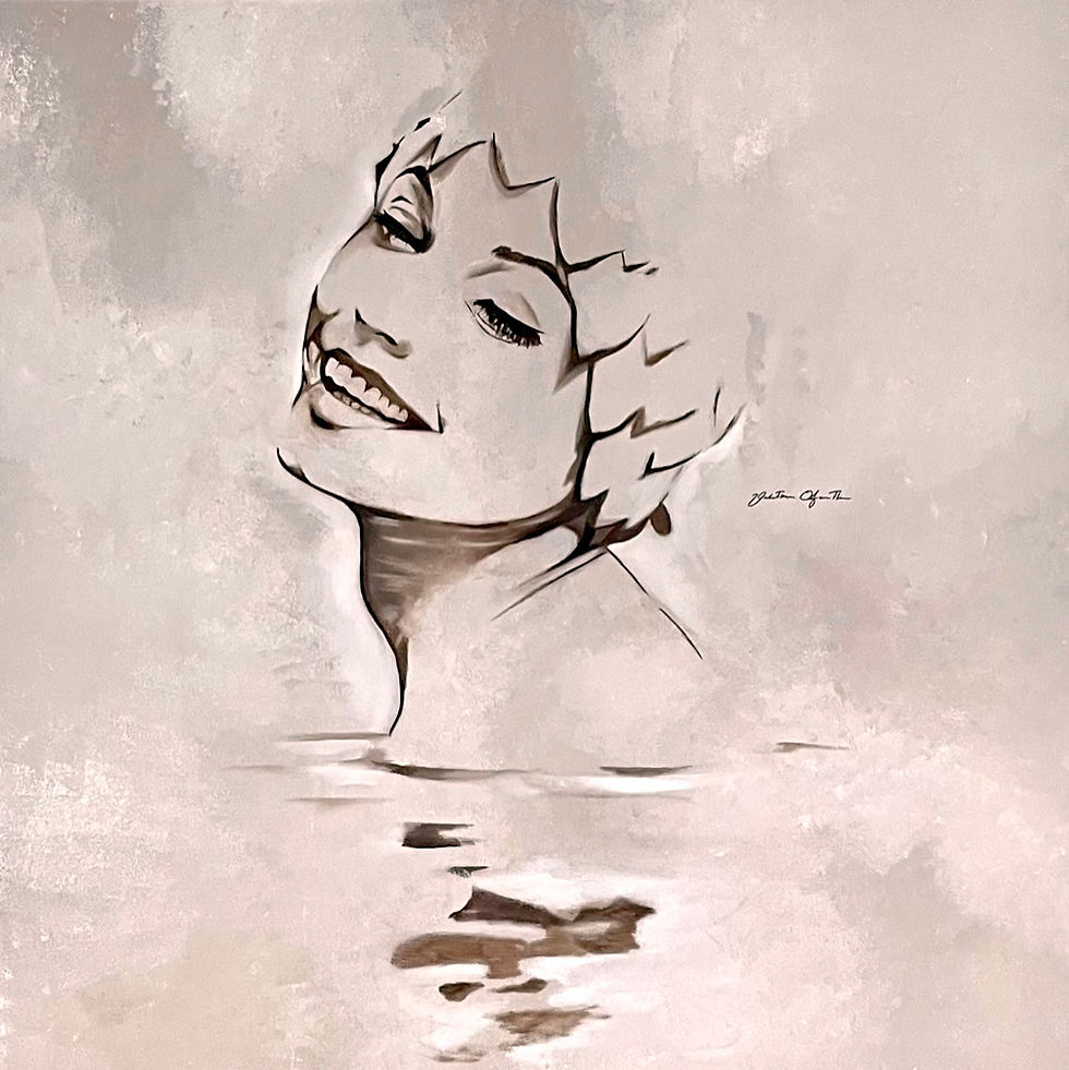 Oljemålning. av Viktoria Qvarforth ”Kvällsdopp” 100x100cm