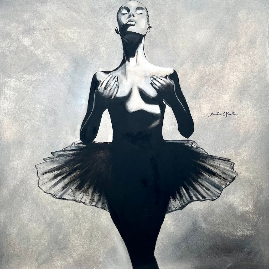 Akrylmålning av Viktoria Qvarforth ”Black Tutu” 100x100cm