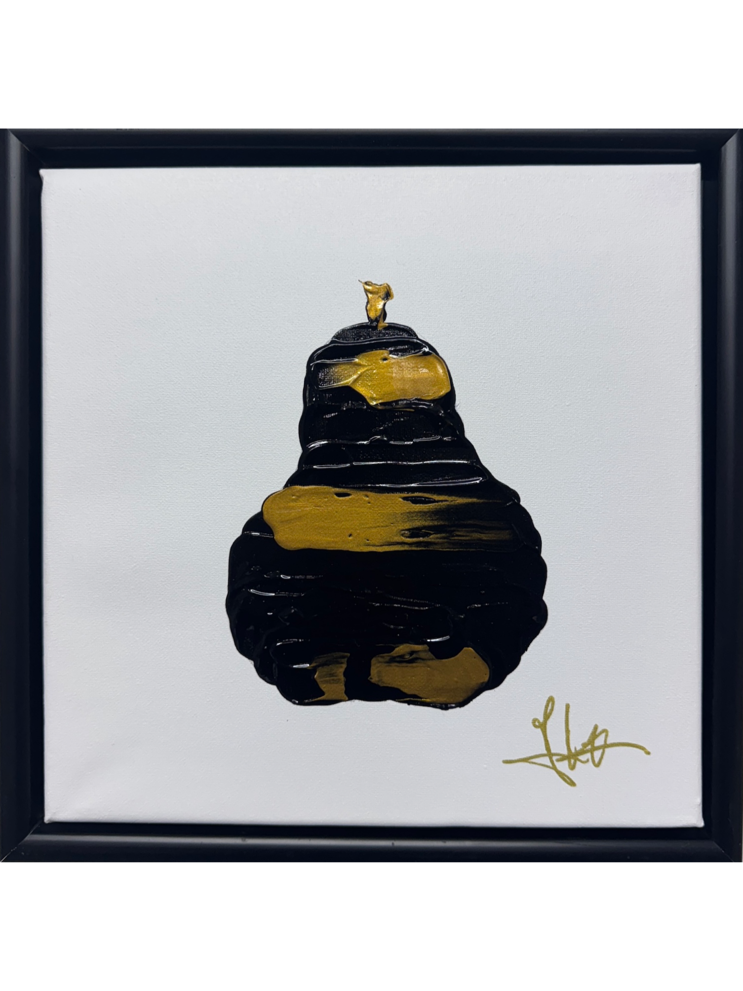 Originalmålning av Jonas Sörensson "Golden Pearlicious - Black on White" 30x30cm_a