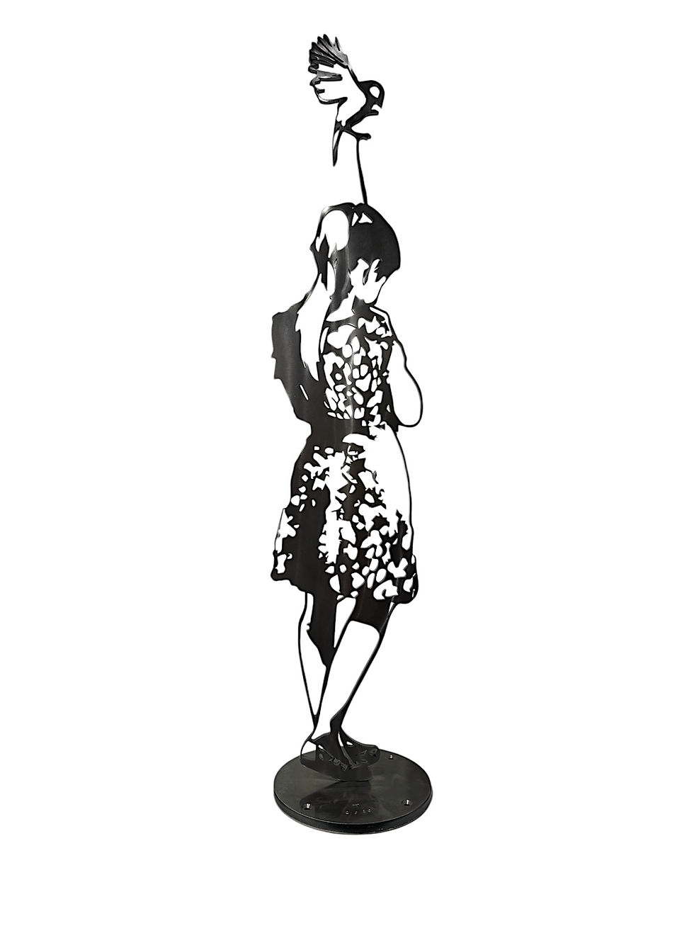 Stålskulptur av Tomas Lacke ”Flickan och Fågeln" H120cm på Kabusa_a