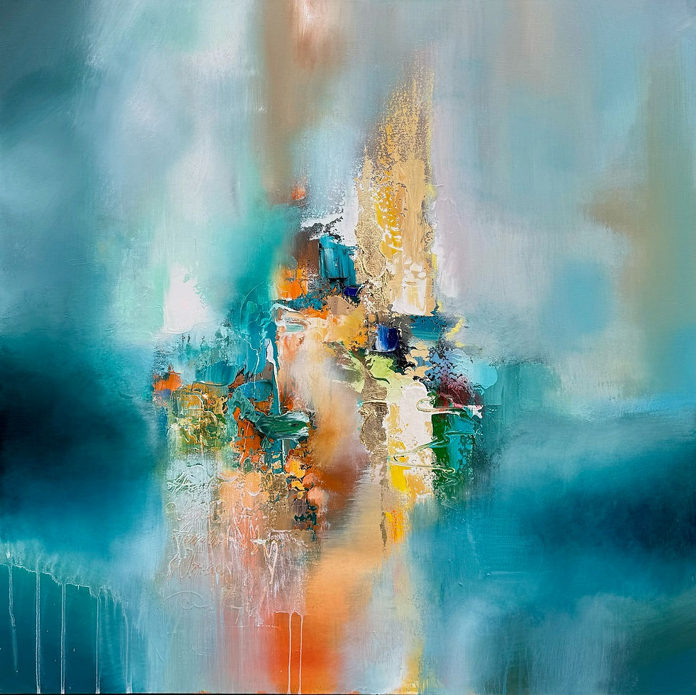 Konst av: Henrik Elnegaard ”Diving In Poetic Blues” 100x100cm på Kabusa Art Gallery