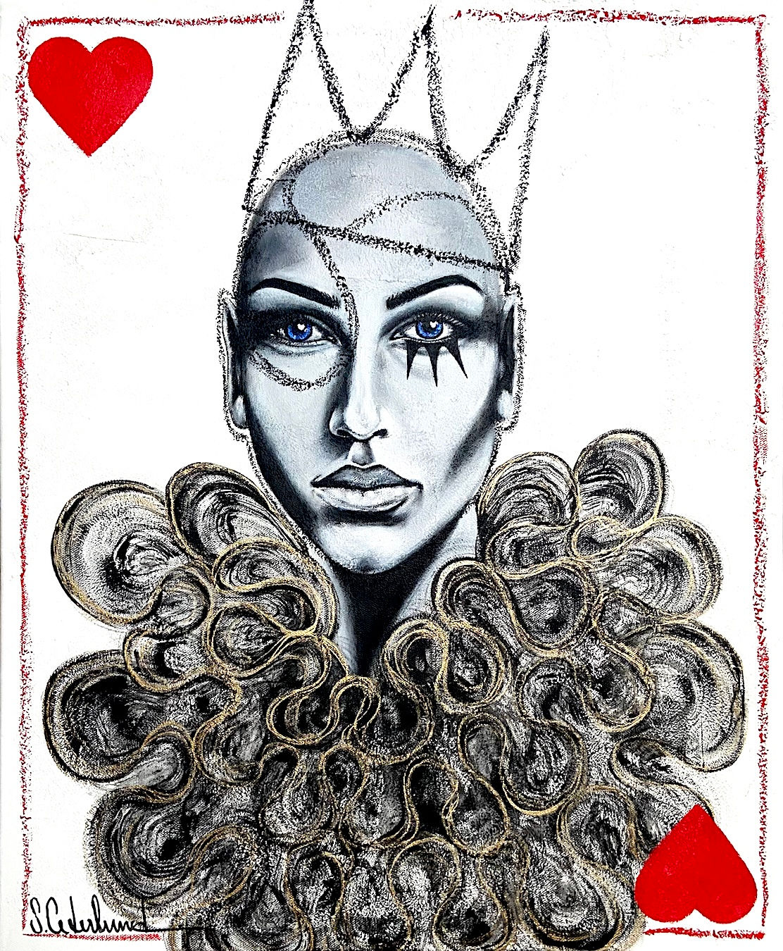 Originalmålning av Susanne Cederlund "Queen of Hearts" 61x50cm på Kabusa Art Gallery_a