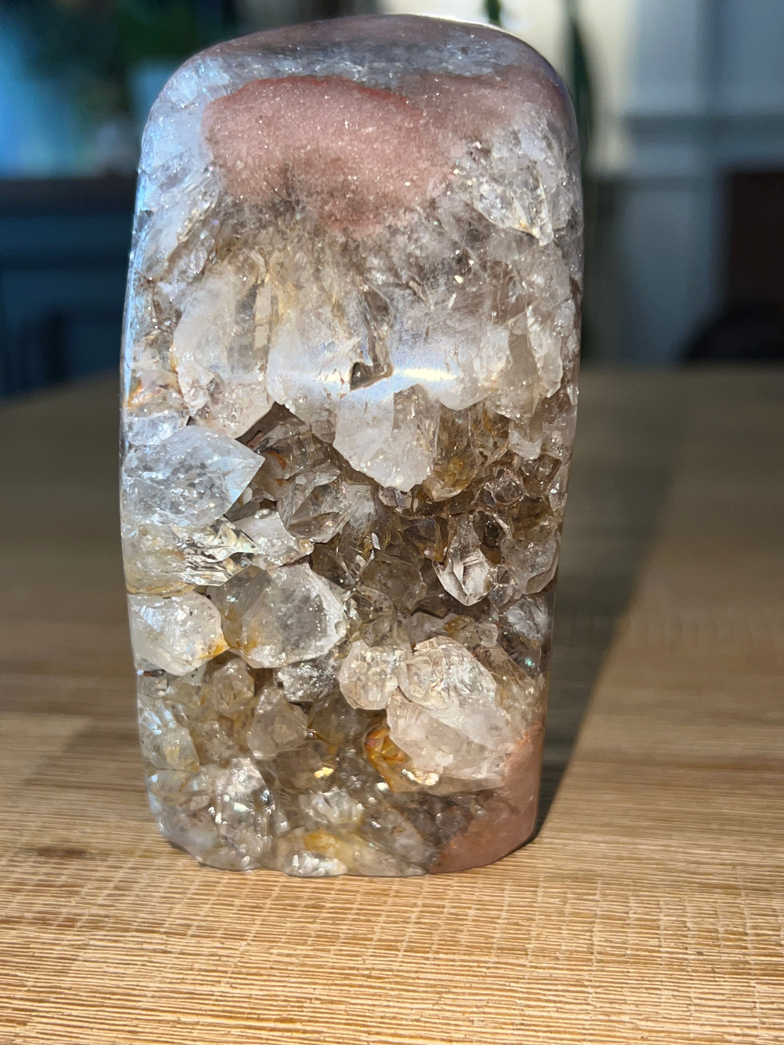 Pink Amethyst Freeform with Smoky Quartz Points