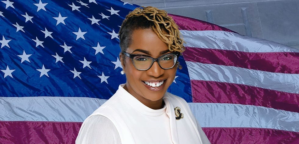 State Representative Doreen Carter in front of USA flag