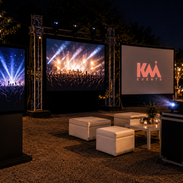 Écrans LED, vidéoprojecteurs et TV sur totem en location pour événements.