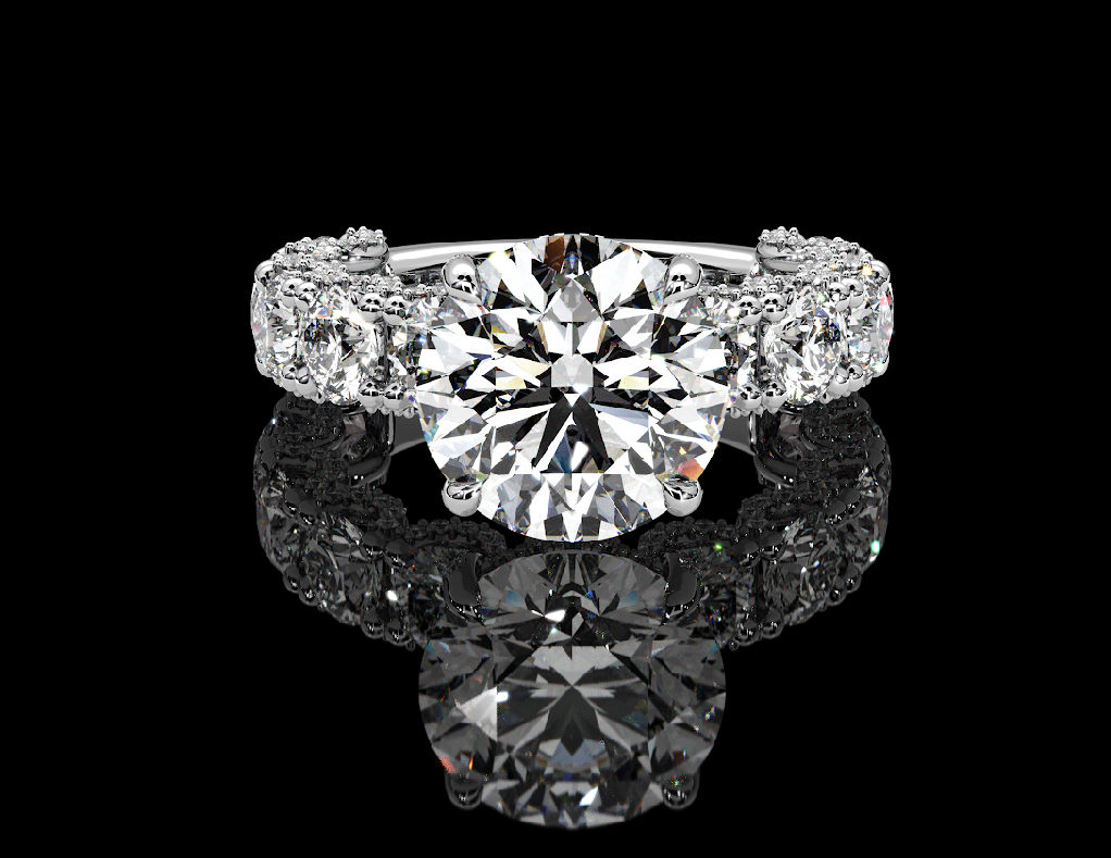 7.75 carat Round Brilliant Diamond Ring with Round Side Diamonds