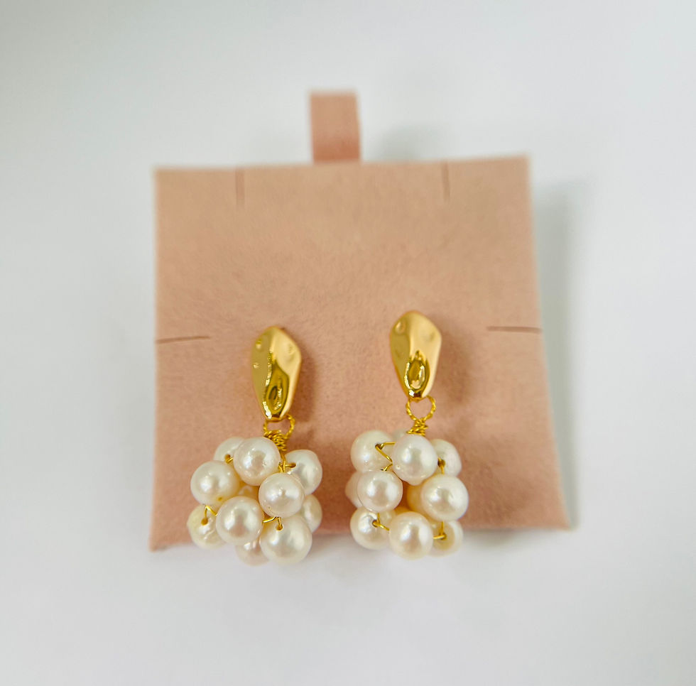 Thumbnail: Handcrafted Pearl Hydrangea Blossom Ball Earrings
