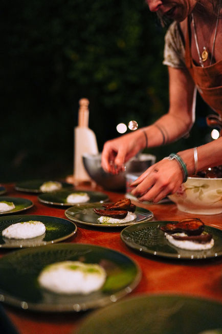 Chef plating up at The Woodland Table, Glastonbury.