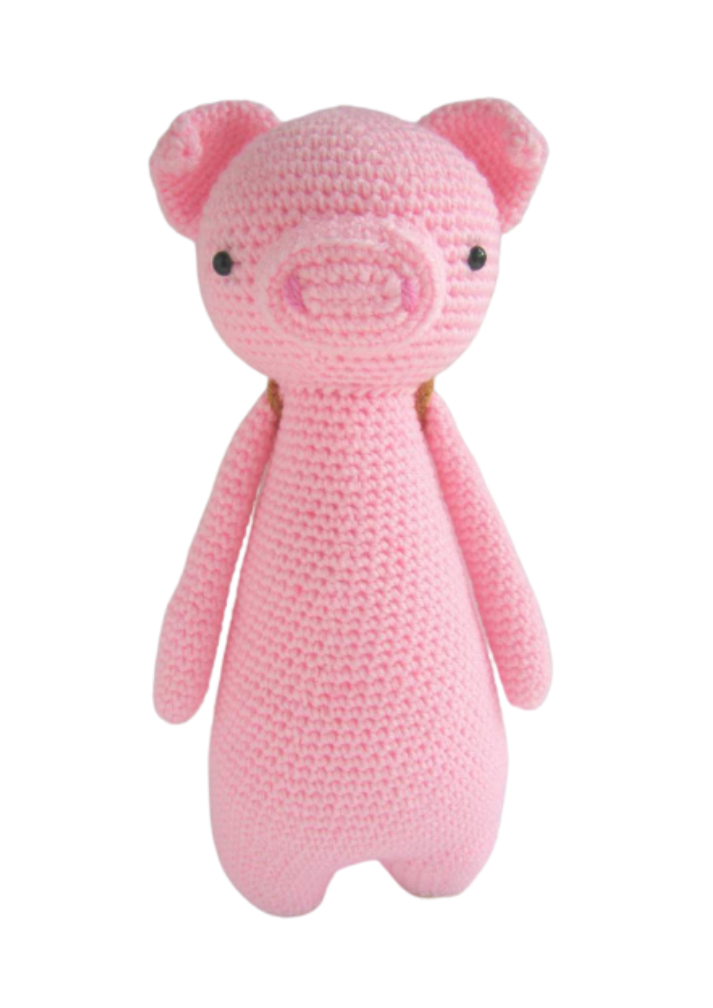 Crochet stuffed pig toy in the color pink