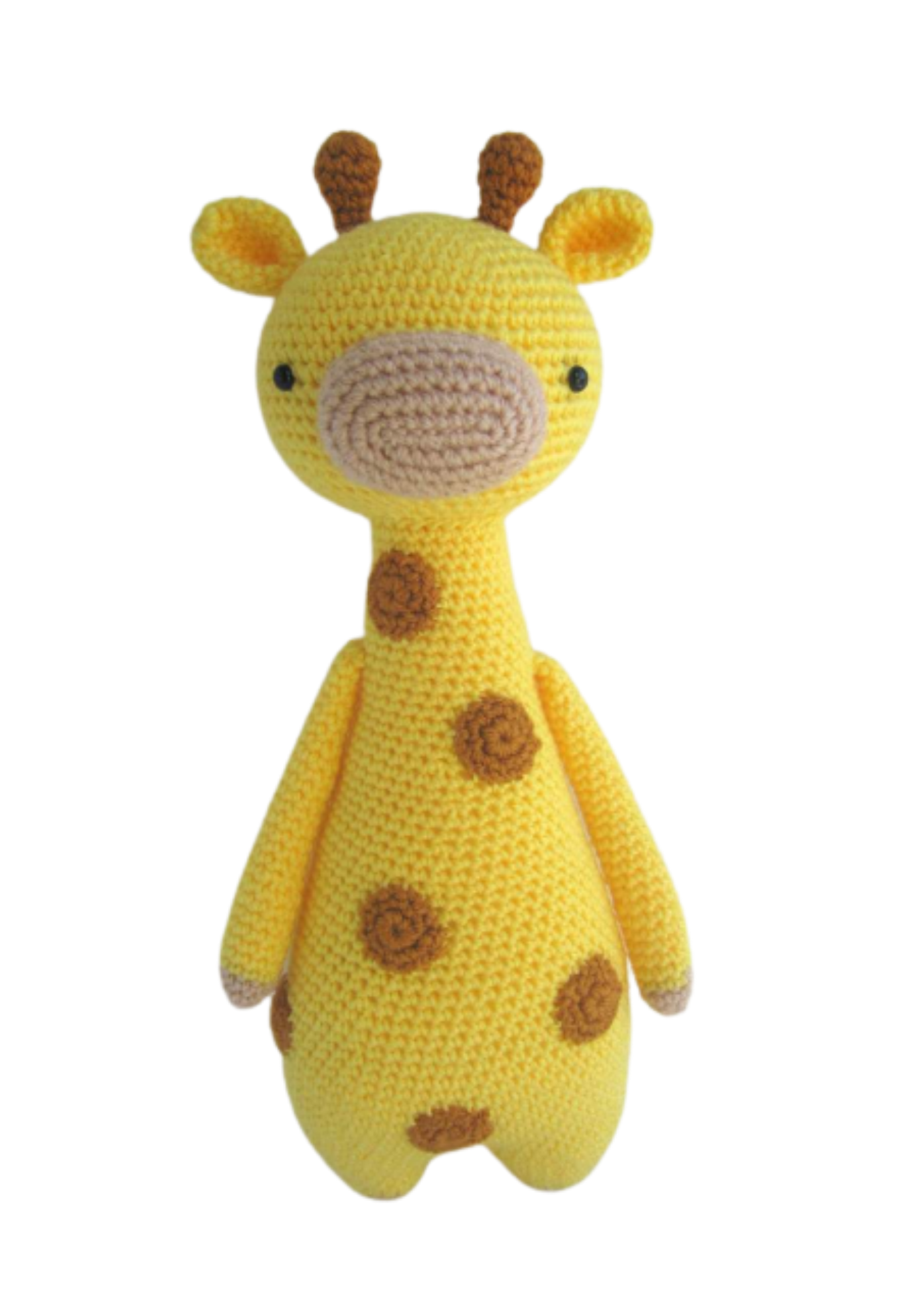Crochet stuffed giraffe toy in the color yellow