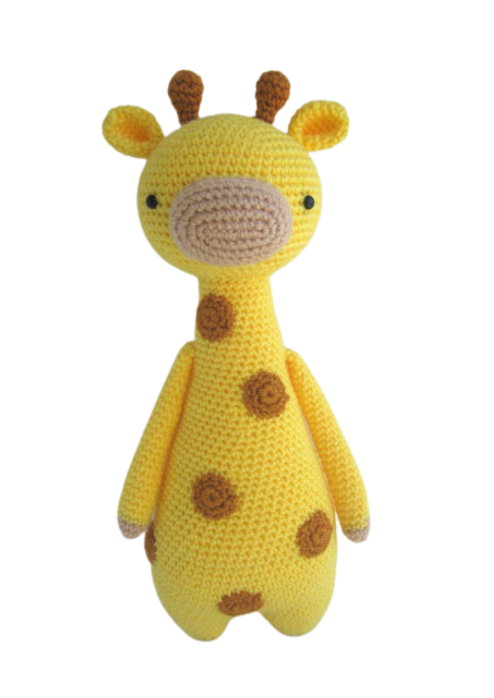 Crochet stuffed giraffe toy in the color yellow