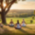 a group of white women relaxing and meditating in a rural setting, seen from afar.jpg