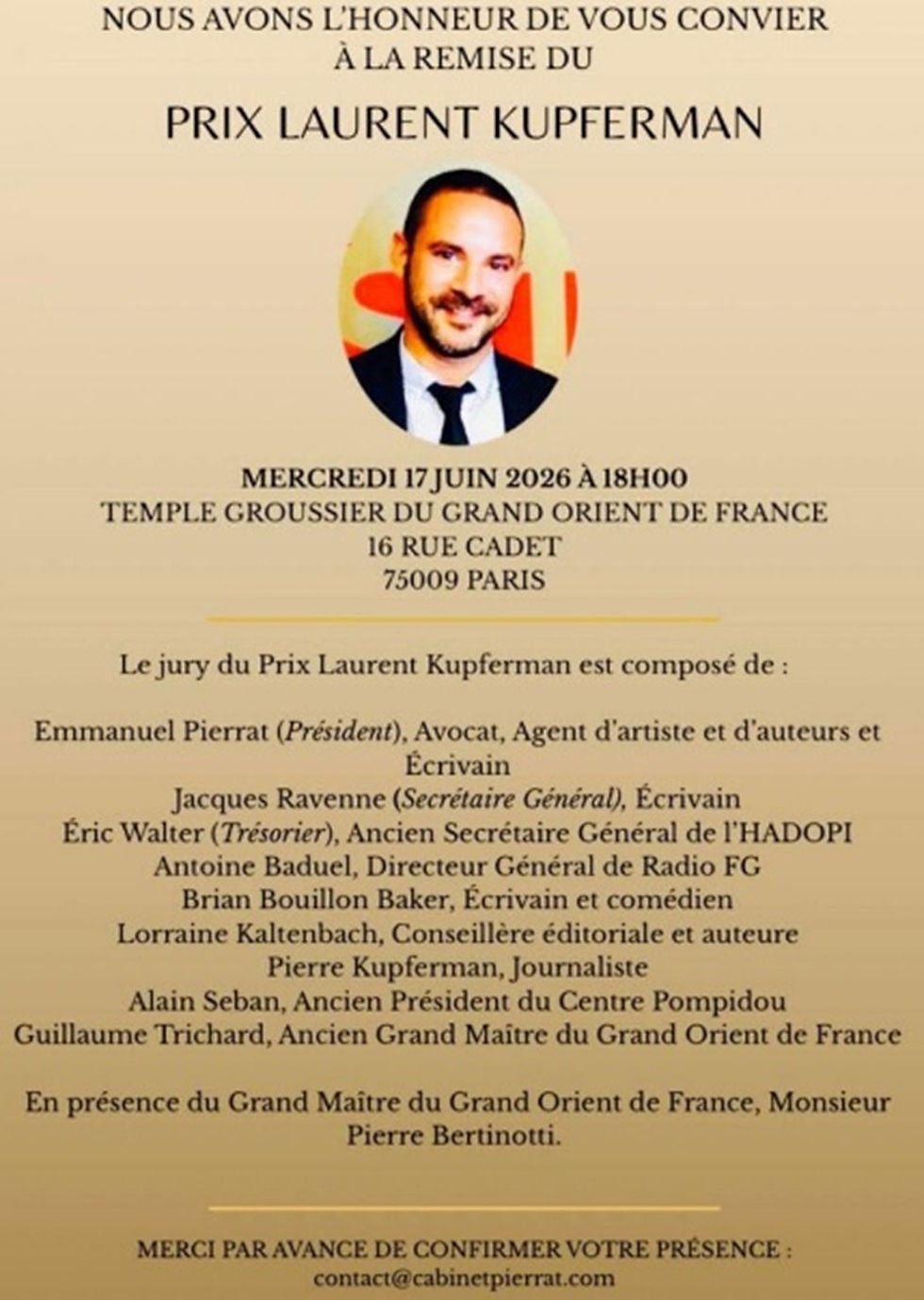 Prix Laurent Kupferman 2026, République, culture et fraternité au GODF