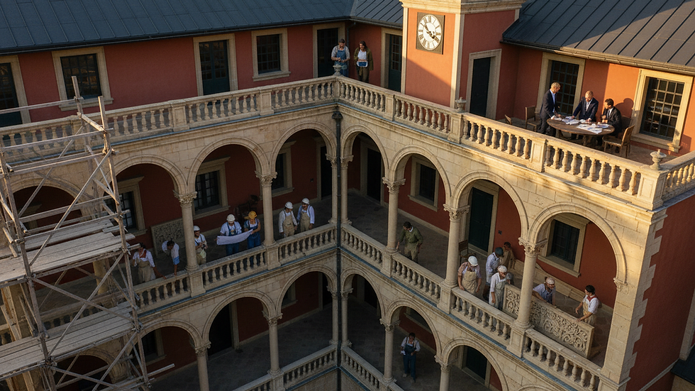 Vue en plongée d’un bâtiment ancien avec des contraintes architecturales