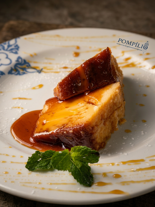 Pudim de Requeijão, sobremesa tipicamente alentejana do Restaurante Pompílio