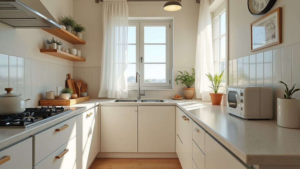 High angle view of a clean kitchen in a vacation rental