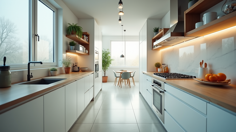 High angle view of a clean kitchen with modern appliances