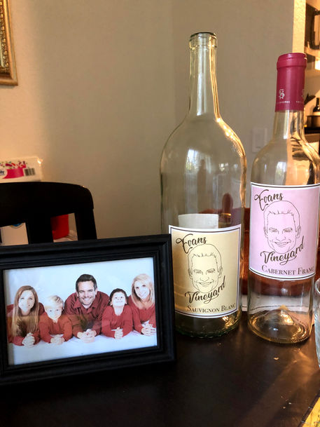 Evan Evans family photo and wine bottles made in Photoshop