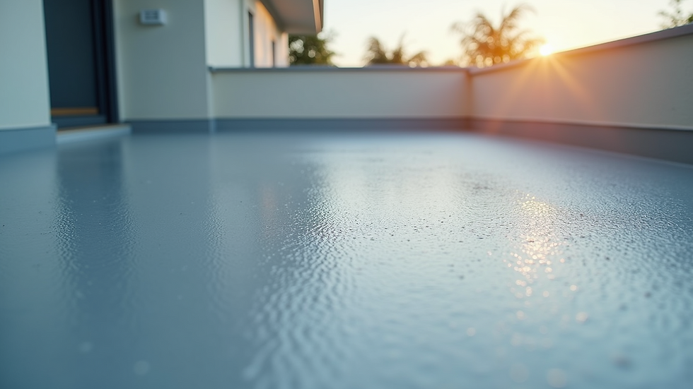 Eye-level view of a clean, freshly coated roof with liquid rubber
