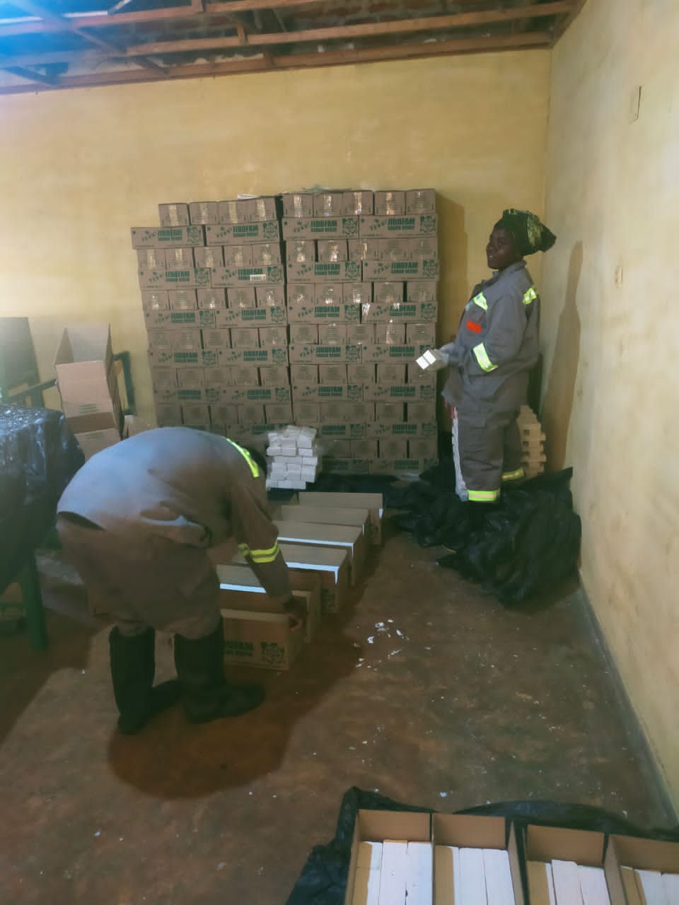 Soap being packaged