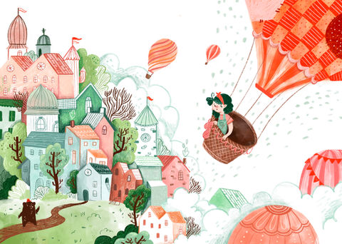 picturebook, hotairballoon, illustration, kids, whimsical