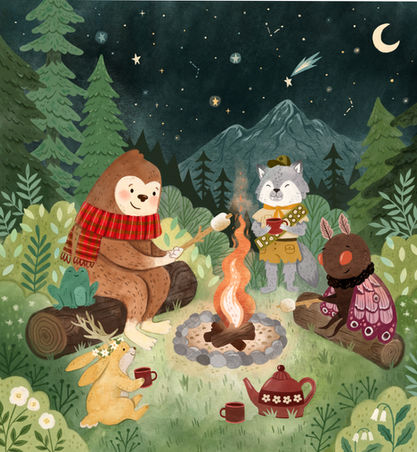 bigfoot, picturebook illustration, cryptid, kids, forest, mountain
