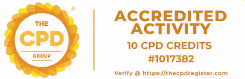  "CPD Accredited Activity badge awarding 10 CPD credits for Enterpryze University course, registration number #1017382