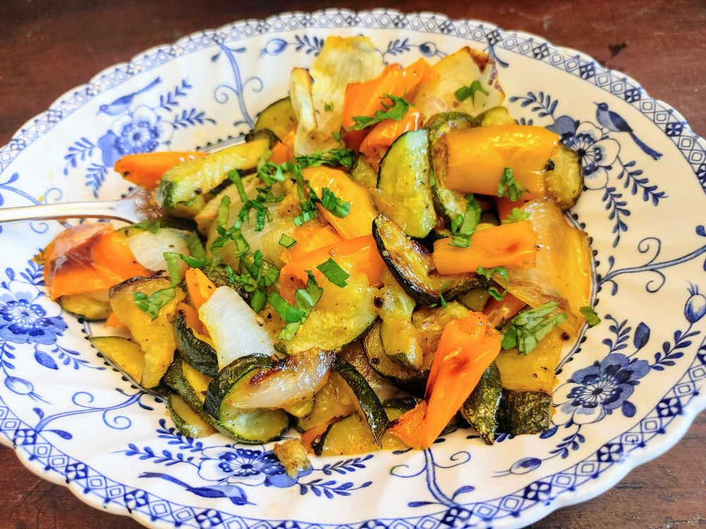 Roasted Zucchini, Peppers and Onions