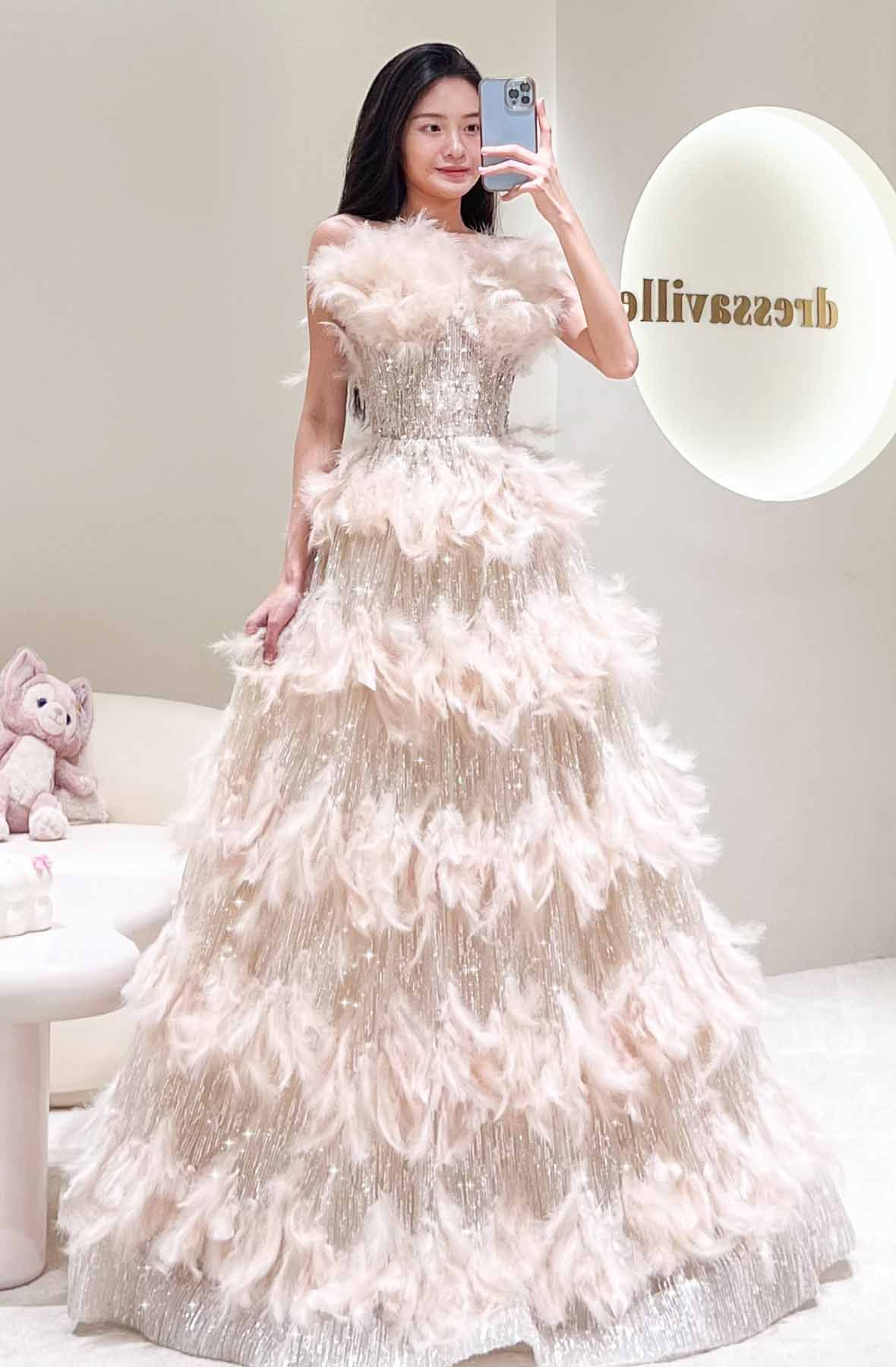 Angel Champagne Feather Sweetheart Ballgown