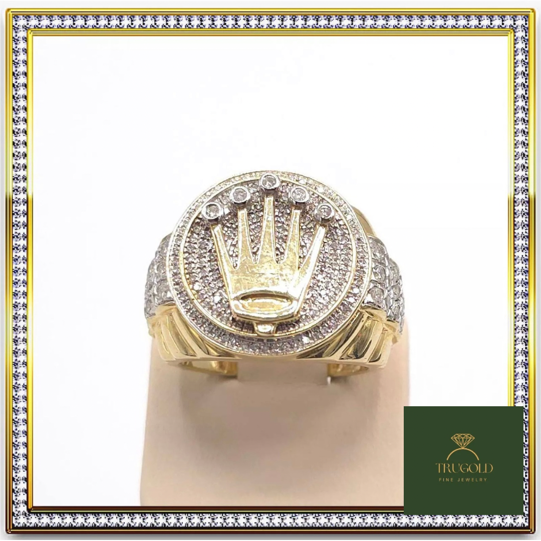 Custom Rolex Iced Out 1.3CTW Diamond 10KT YG Ring 12.6g