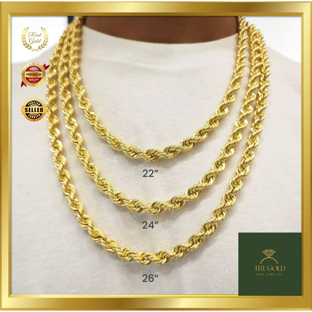 SOLID 6MM 10KT YG Rope Chain 22"-26"