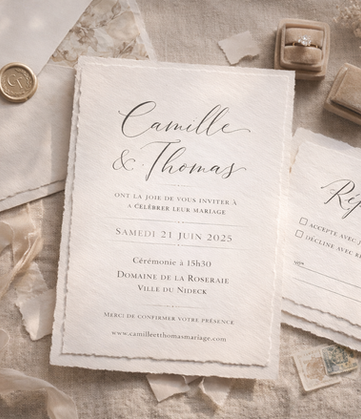 Suite d'invitations mariage Camille & Thomas, Réponse, Domaine Roseraie Nantes.