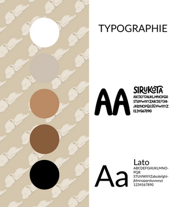 Guide typographique avec palette de couleurs, polices STRUKTA et Lato.