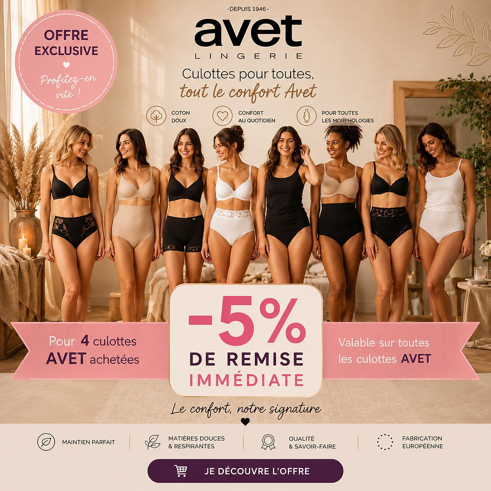 Offre spéciale AVET : profitez de -5 % dès l'achat de 4 culottes !