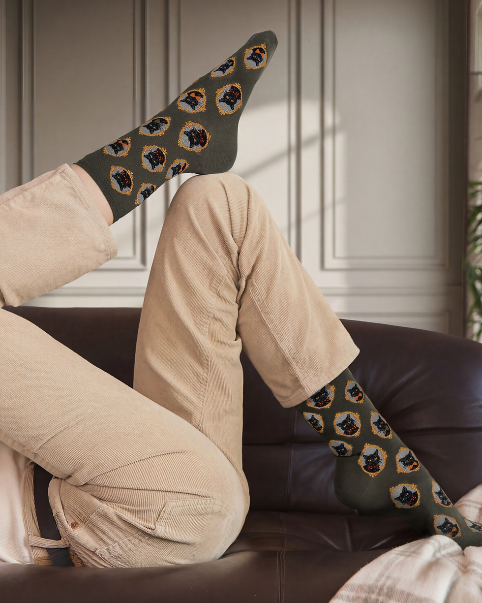 Maison Broussaud – Chaussettes femme Les Chats MBD390 – Kaki