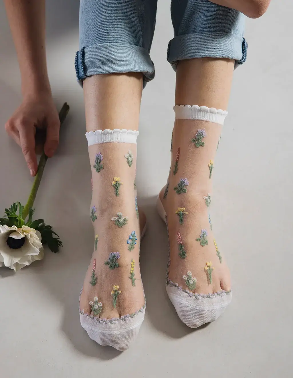 Atelier Saint-Eustache – Chaussettes Fleurs des Champs – Blanc – Réf. A06CHfdcw