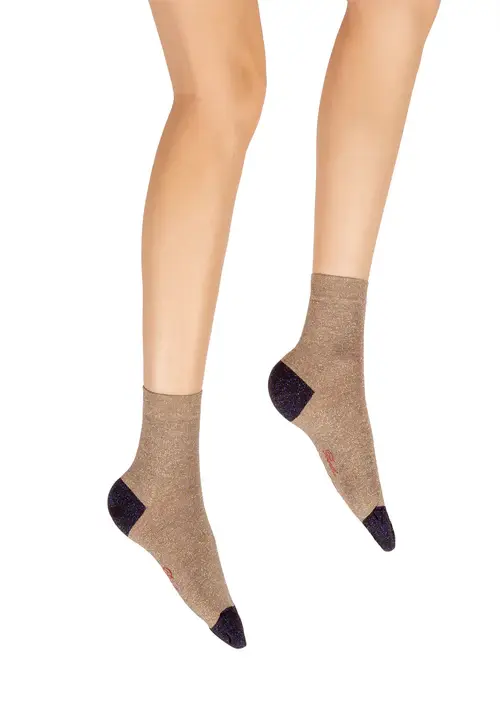 Berthe Aux Grands Pieds - Chaussettes pailletées mi-haute sable et violet