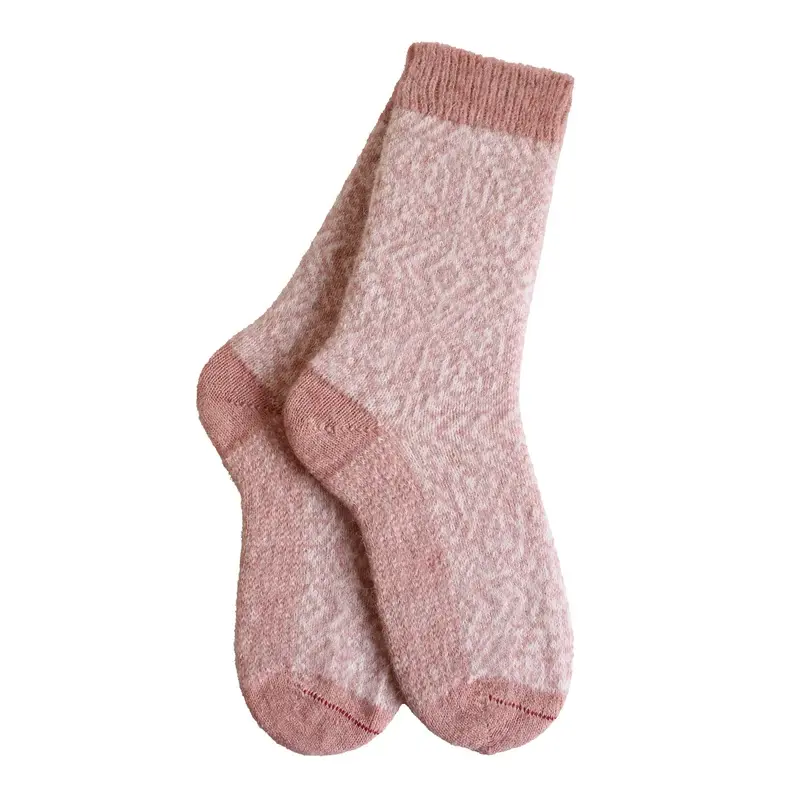 Chaussettes femme Labonal 55489 alpaga et laine motif norvégien – Rose