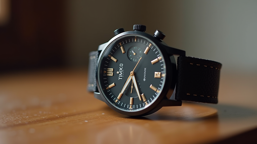 Close-up view of a stylish Timox watch on a wooden surface