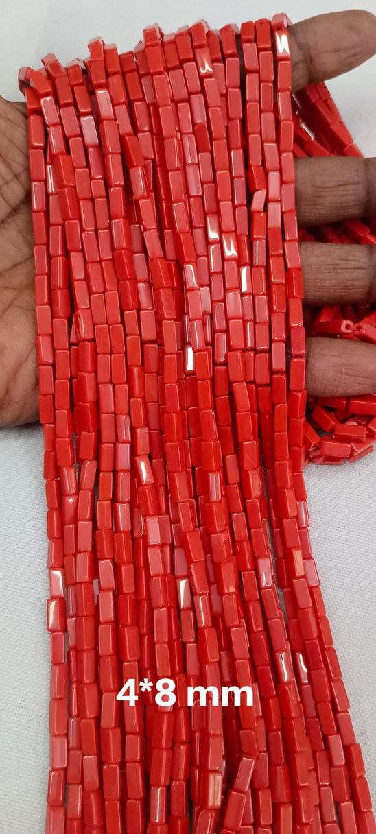 Coral Beads| Coral Square Beads| Chatam Coral | LabGrown Coral