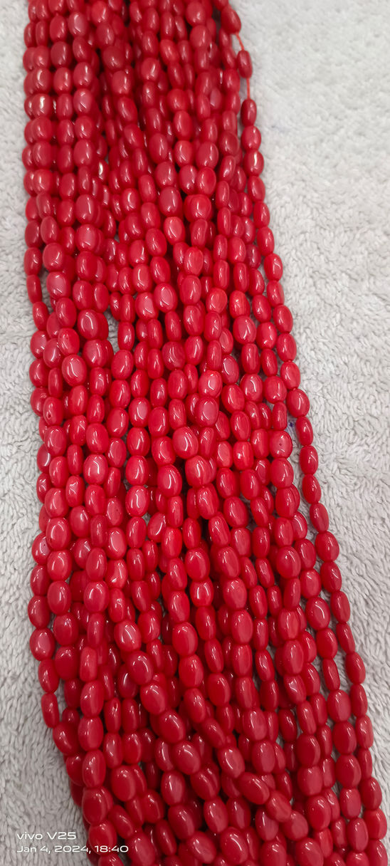 Coral Beads| Coral Oval Beads| Chatam  Coral Maniya  | LabGrown Coral