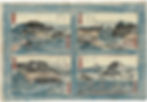 The back of From the 53 stations of the tokaido road by Hiroshige contains four quarter oban prints uncut on an oban sheet